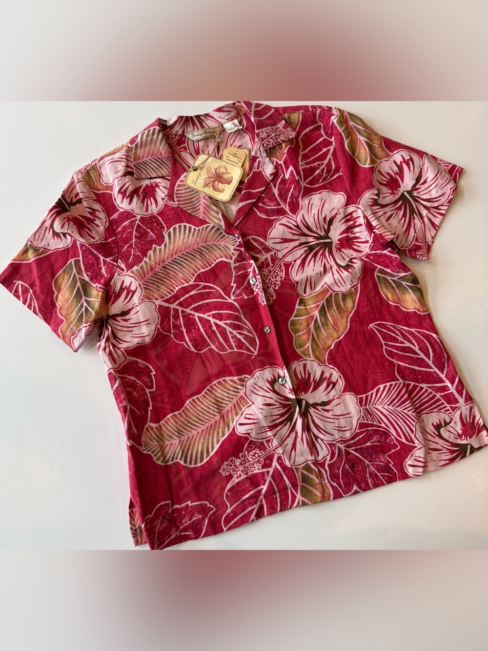 Tommy Bahama Women’s L Silk Linen Blend Floral Camp Shirt Sun Baked Blossom New